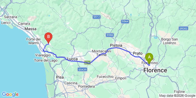 Map: Florence Airport (FLR) to Camaiore