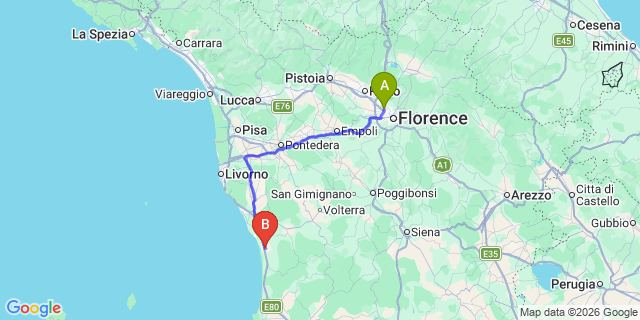 Map: Florence Airport (FLR) to Camping Le Capanne