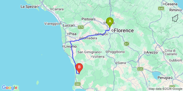 Map: Florence Airport (FLR) to Camping Le Pianacce