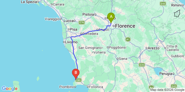 Map: Florence Airport (FLR) to Camping Park Albatros