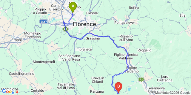 Map: Florence Airport (FLR) to Camping Village Orlando in Chianti