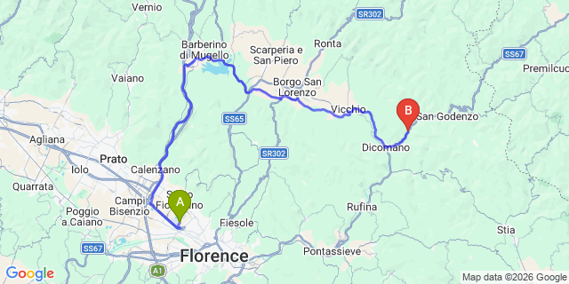 Map: Florence Airport (FLR) to Carbonile di Dicomano