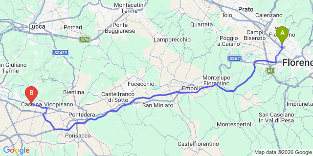 Map: Florence Airport (FLR) to Cascina