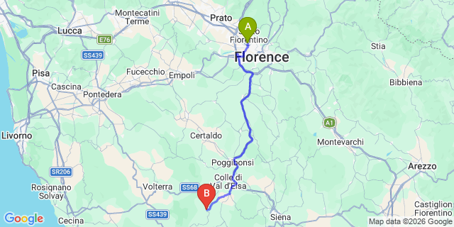 Map: Florence Airport (FLR) to Casole d’Elsa