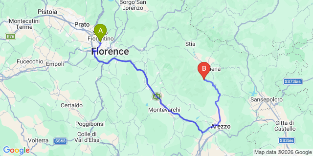 Map: Florence Airport (FLR) to Castel Focognano