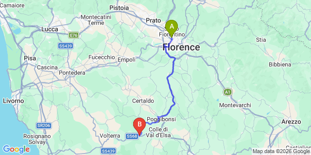 Map: Florence Airport (FLR) to Castel San Gimignano
