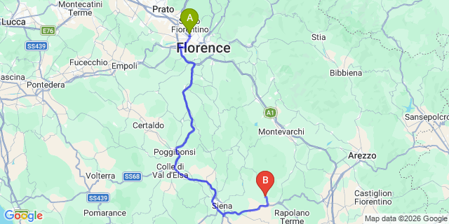 Map: Florence Airport (FLR) to Castelnuovo Berardenga