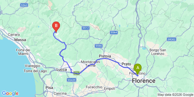 Map: Florence Airport (FLR) to Castelvecchio Pascoli