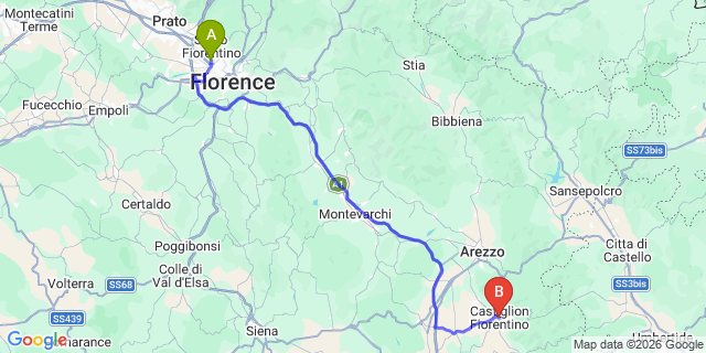 Map: Florence Airport (FLR) to Castiglion Fiorentino