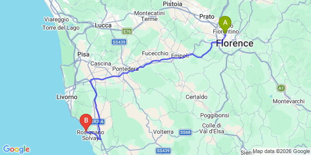 Map: Florence Airport (FLR) to Castiglioncello