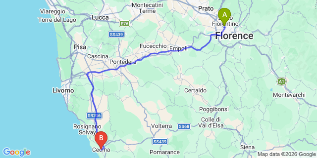 Map: Florence Airport (FLR) to Cecina
