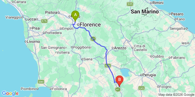 Map: Florence Airport (FLR) to Citta della Pieve