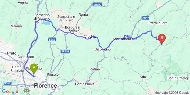 Map: Florence Airport (FLR) to Corniolo