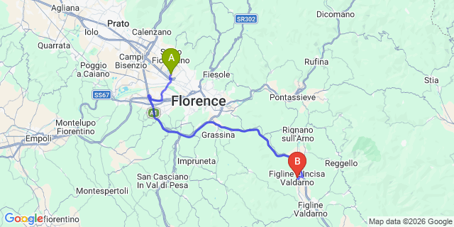Map: Florence Airport (FLR) to Figline e Incisa Valdarno