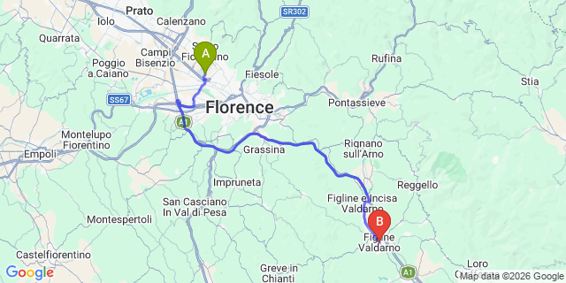 Map: Florence Airport (FLR) to Figline Valdarno