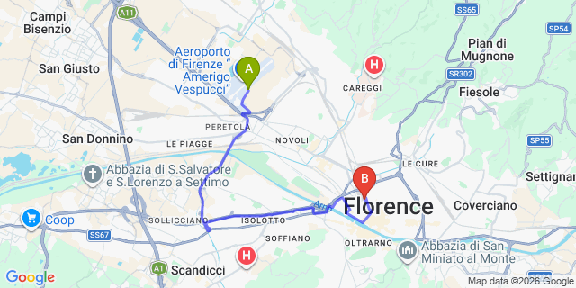 Map: Florence Airport (FLR) to Florence Santa Maria Novella train station
