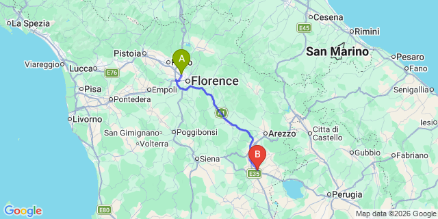 Map: Florence Airport (FLR) to Foiano Della Chiana
