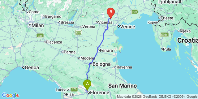 Map: Florence Airport (FLR) to Forli