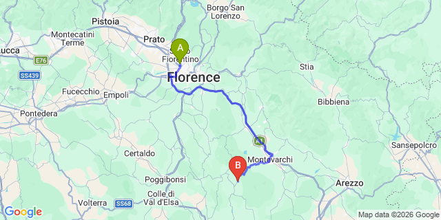 Map: Florence Airport (FLR) to Gaiole in Chianti