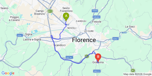 Map: Florence Airport (FLR) to Grassina