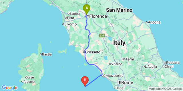 Map: Florence Airport (FLR) to Grosseto