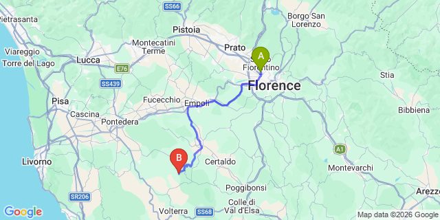Map: Florence Airport (FLR) to Iano