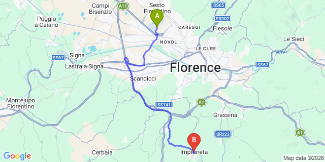 Map: Florence Airport (FLR) to Impruneta