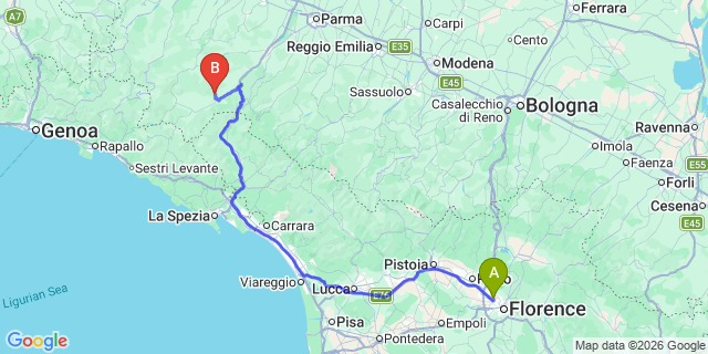 Map: Florence Airport (FLR) to La Spezia