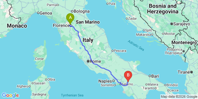 Map: Florence Airport (FLR) to Laviano