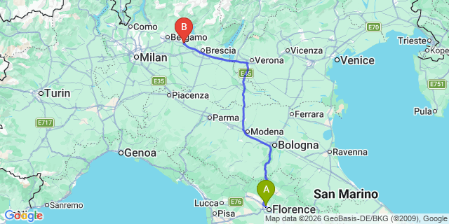 Map: Florence Airport (FLR) to Lerici