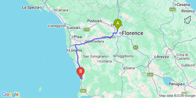 Map: Florence Airport (FLR) to Marina di Castagneto Carducci
