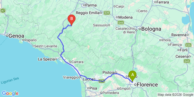 Map: Florence Airport (FLR) to Marina di Massa