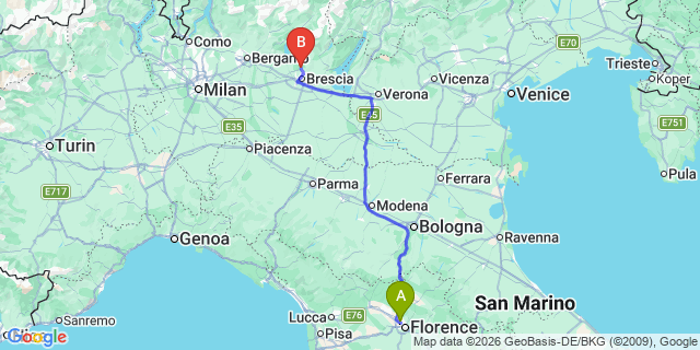 Map: Florence Airport (FLR) to Marina di Pietrasanta