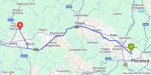 Map: Florence Airport (FLR) to Marlia