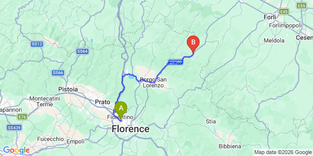 Map: Florence Airport (FLR) to Marradi