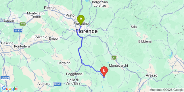 Map: Florence Airport (FLR) to Meleto
