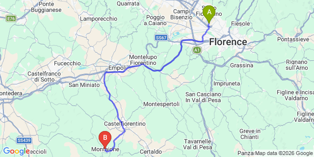 Map: Florence Airport (FLR) to Montaione