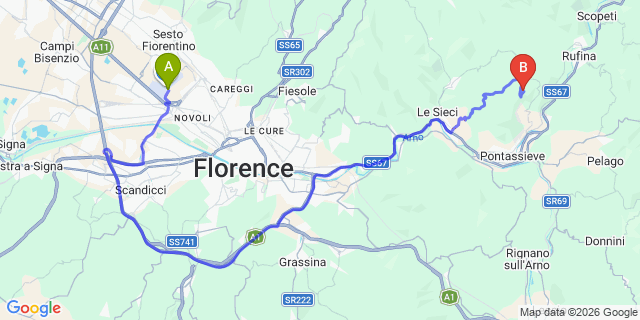 Map: Florence Airport (FLR) to Montefiesole
