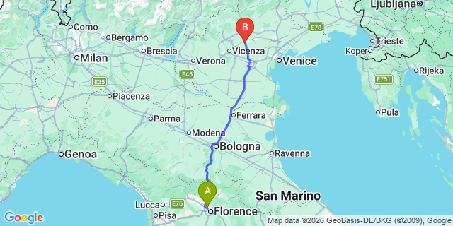 Map: Florence Airport (FLR) to Montegrotto Terme