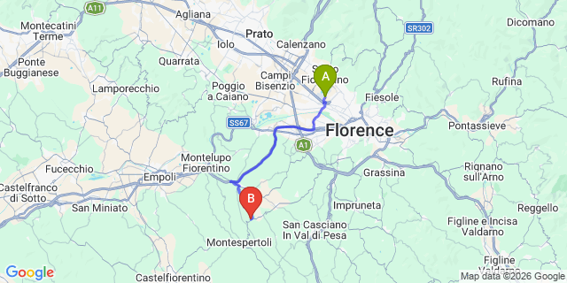 Map: Florence Airport (FLR) to Montegufoni