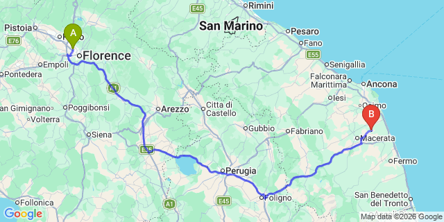 Map: Florence Airport (FLR) to Montelupone