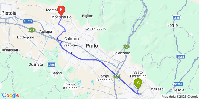 Map: Florence Airport (FLR) to Montemurlo