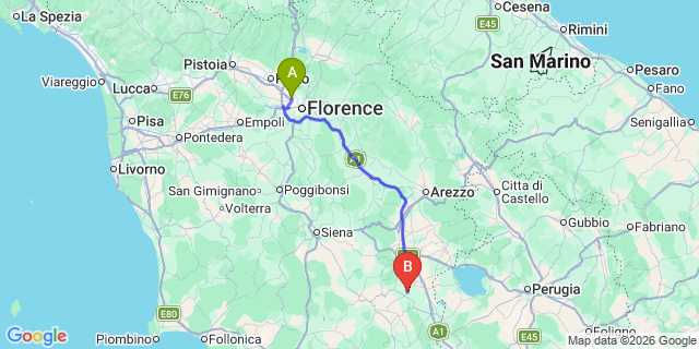 Map: Florence Airport (FLR) to Montepulciano