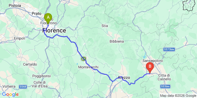 Map: Florence Airport (FLR) to Monterchi