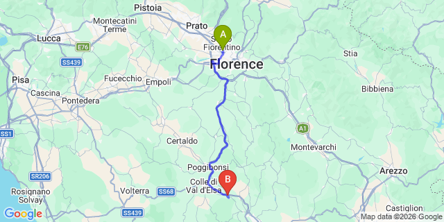 Map: Florence Airport (FLR) to Monteriggioni