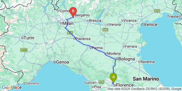 Map: Florence Airport (FLR) to Monterosso al Mare