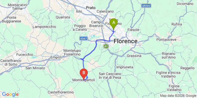 Map: Florence Airport (FLR) to Montespertoli