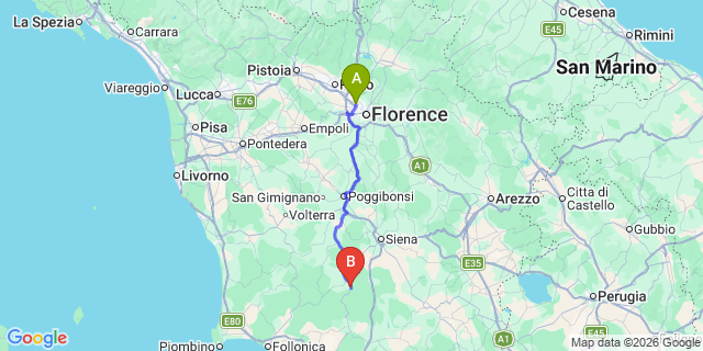 Map: Florence Airport (FLR) to Monticiano