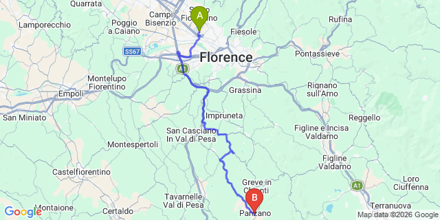 Map: Florence Airport (FLR) to Panzano in Chianti