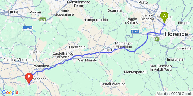 Map: Florence Airport (FLR) to Perignano